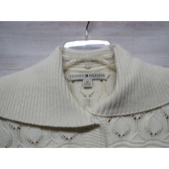 Tommy Hilfiger Size Medium Cream Cable Knit Snap Up Cardigan w/ Collar - Picture 5 of 10